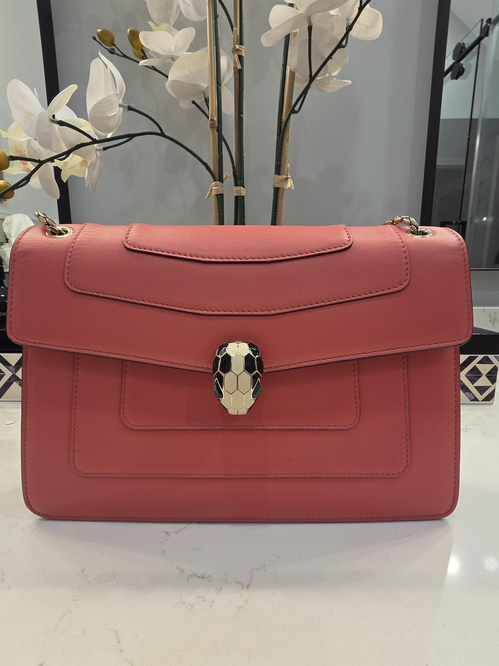 Bulgari Coral Leather Serpenti Chain Crossbody